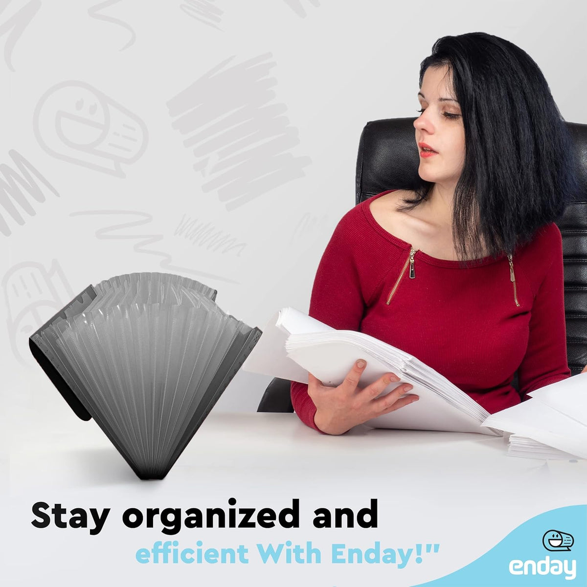 Accordion File Organizer Black, 13 Pocket Expanding File and Cover Folder with Labels, Plastic Portable Desktop Letter A4 Paper – by Enday