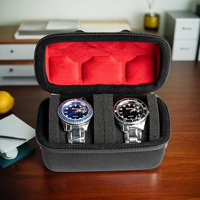 Hard Compact Watch Roll travel case, 2 Slots Portable holder and Organizer