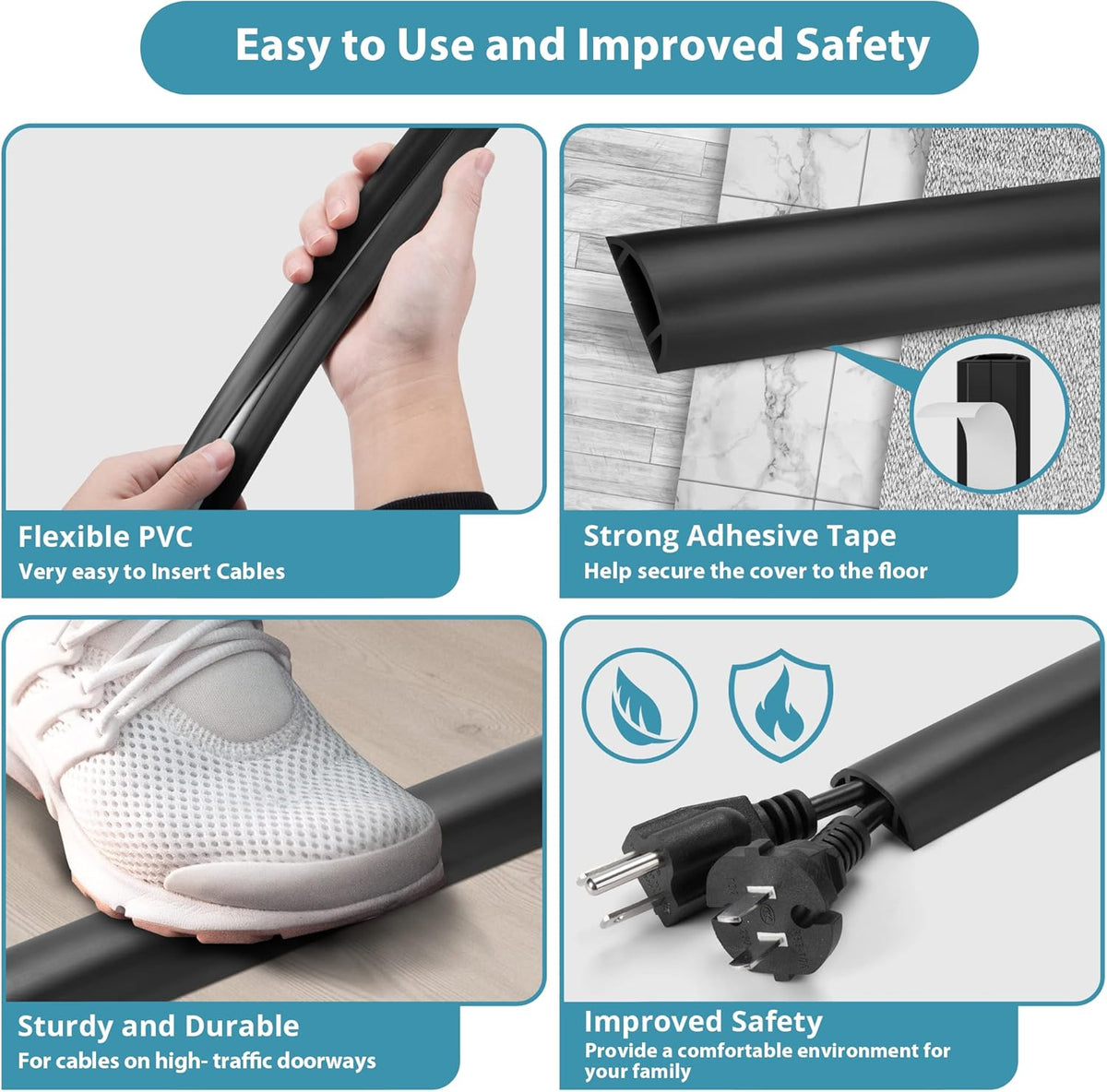 Floor Cable Cover 3ft Brown, LZEOY Cord Covers for Wires on Floor, Low Profile Cord Hider Cable Management, Office/Carpet Compatible