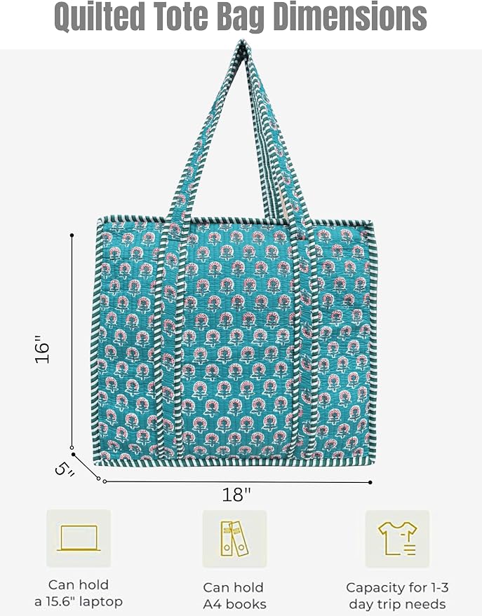 Cotton Quilted Tote Bag for Women – Large Beach & Travel Tote