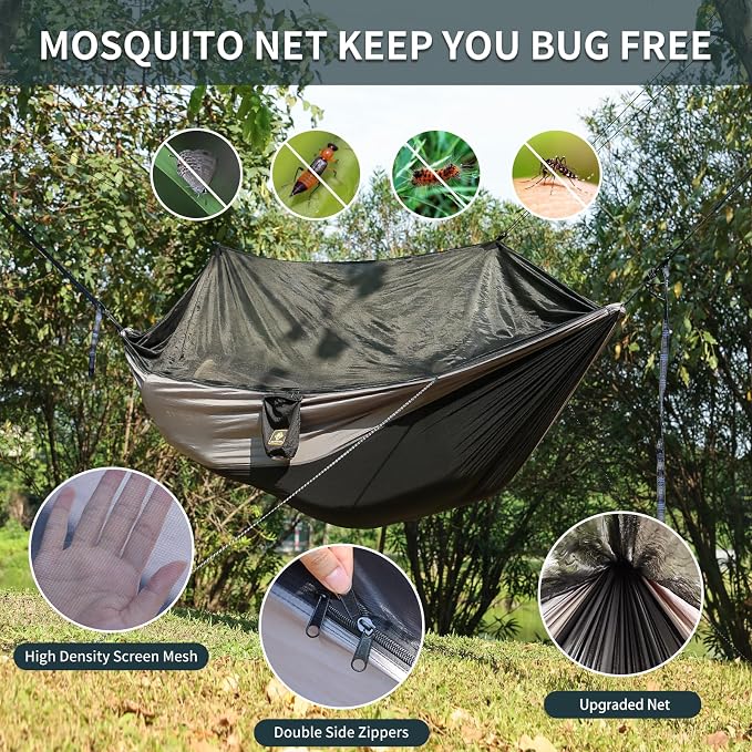Camping Hammock with Net, Portable Lightweight Double Hammocks with Tree Straps