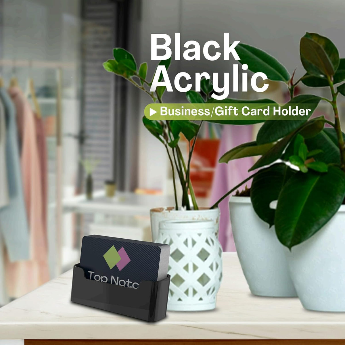 Acrylic Business Card Holder for Desk - Gift & Business Card Display Stand, Sleek & Durable Card Holder Display for Office, Home & Retail Use, Fits 50 Business Card, 12 Pack - Black