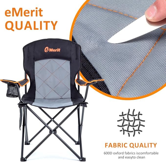 EMERIT Oversized Padded Camping Chair, 350LB Heavy Duty Quad Fold Chair