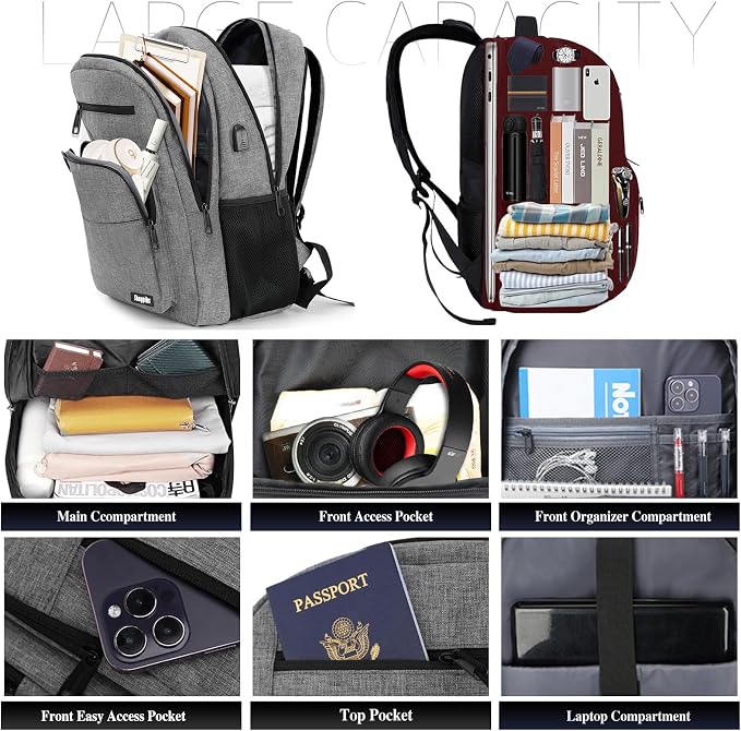 Backpack for Women Men, School Backpack for Boys Girls Teens, 17.3 Inch Laptop