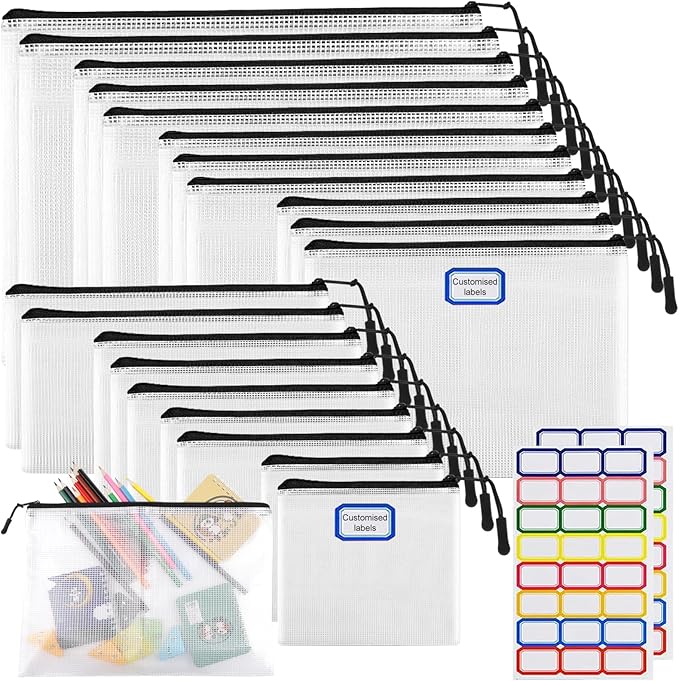 20pcs Multisize Mesh Zipper Pouch, Waterproof Bags