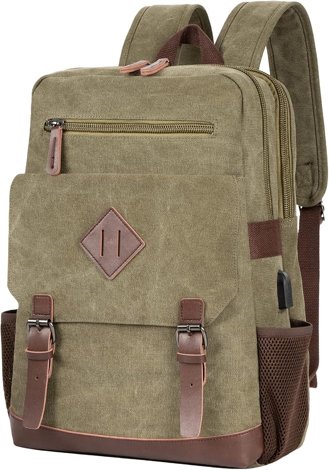 Modoker Vintage Backpack for Men Women, Canvas Bookpack Fits Most 15.6 Inches