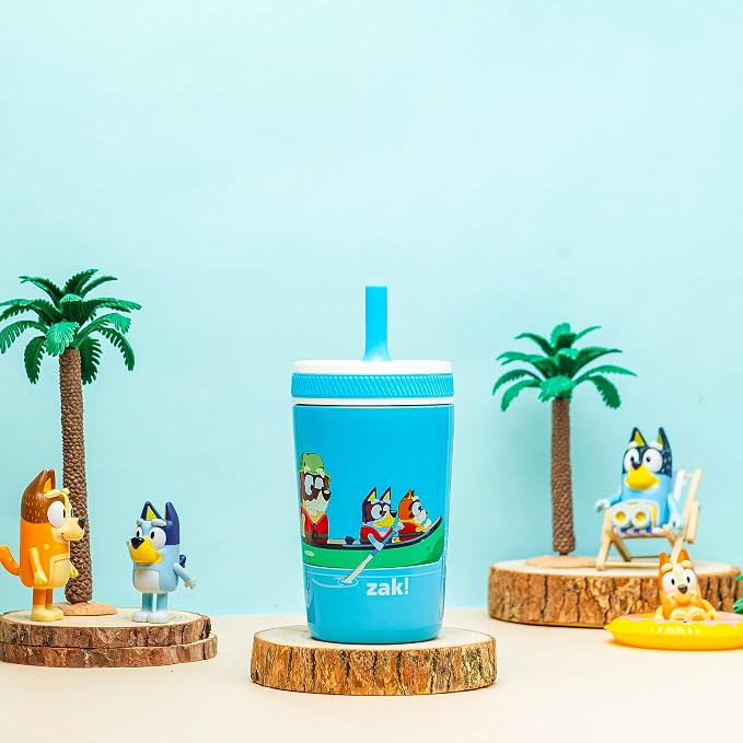 Zak Designs Bluey Kelso Toddler Cups For Travel or At Home, 12oz Vacuum Insulated Stainless Steel Sippy Cup With Leak-Proof Design is Perfect For Kids (Bluey, Bingo, Grandad Mort)
