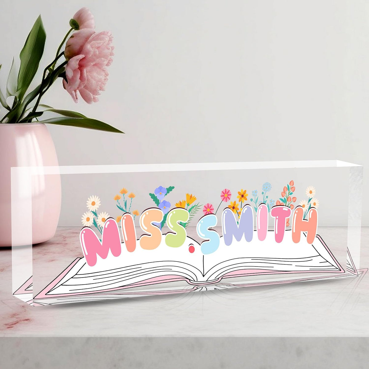 Teacher Name Plate for Desk, Desk Name Plate Personalized Acrylic Office Desk Decor, Teacher Appreciation Gifts The Office Gifts for Teacher