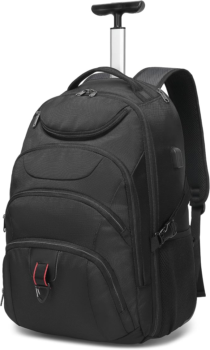 Boavan Wheeled Backpack, 18.4 inch Water Resistant Rolling Backpack, Carry on