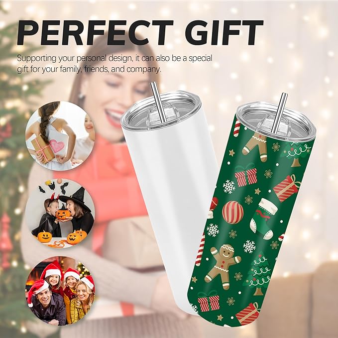 D·S 8 Pack Sublimation Tumblers 20 oz Bulk Skinny Straight Flat Bottom Blank Tumbler Cups with Individual Gift Boxed for Heat Transfer DIY Craft