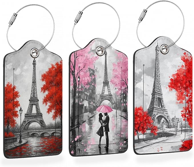 Eiffel Tower Paris 3 PCS PU Leather Luggage Tags