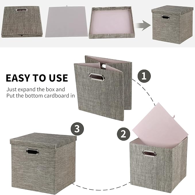 Posprica Storage Bins with Lids, 13×13×13 Foldable Storage Cube Baskets Boxes