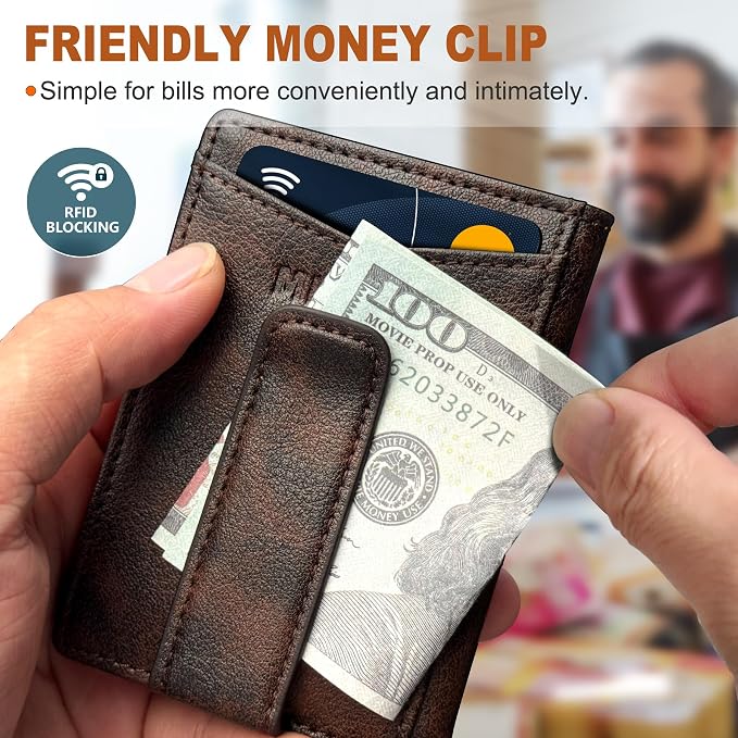 Airtag Wallet for Men- with Money Clip Gift Boxed, Magnetic Closure Slim