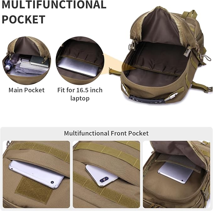 HUNTVP Military Tactical Backpack 40L Large Army 3 Day Assault Pack Molle Bag