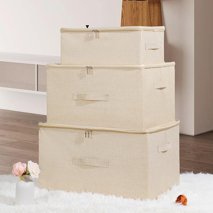 ANMINY 3PCS Storage Bins with Zipper Lids 13 Qt Lidded Fabric Storage Boxes