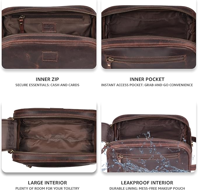 LEATHER VILLAGE Premium Leather Toiletry Travel Pouch