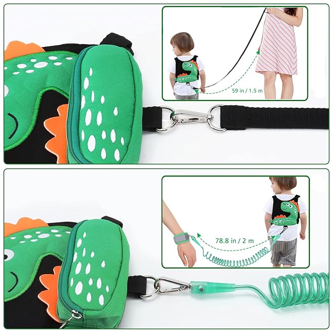 3 in 1 Toddler Harness Leash + Baby Anti Lost Wrist Link, Accmor Cute Dinosaur