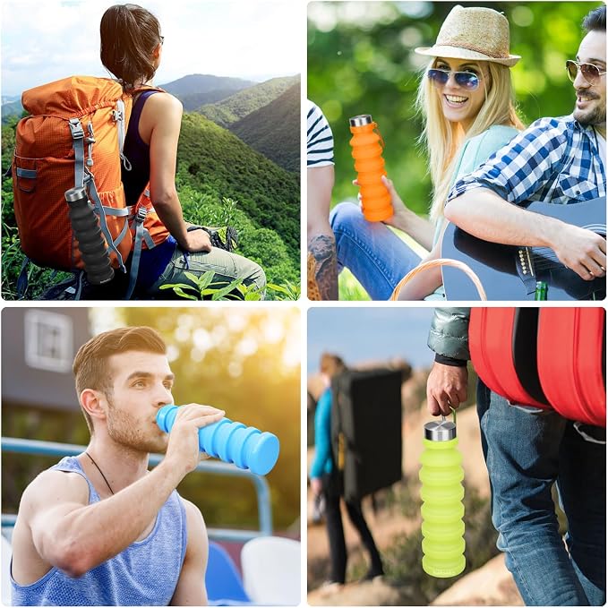 Nefeeko Collapsible Water Bottle, Reuseable BPA Free Silicone Foldable Water