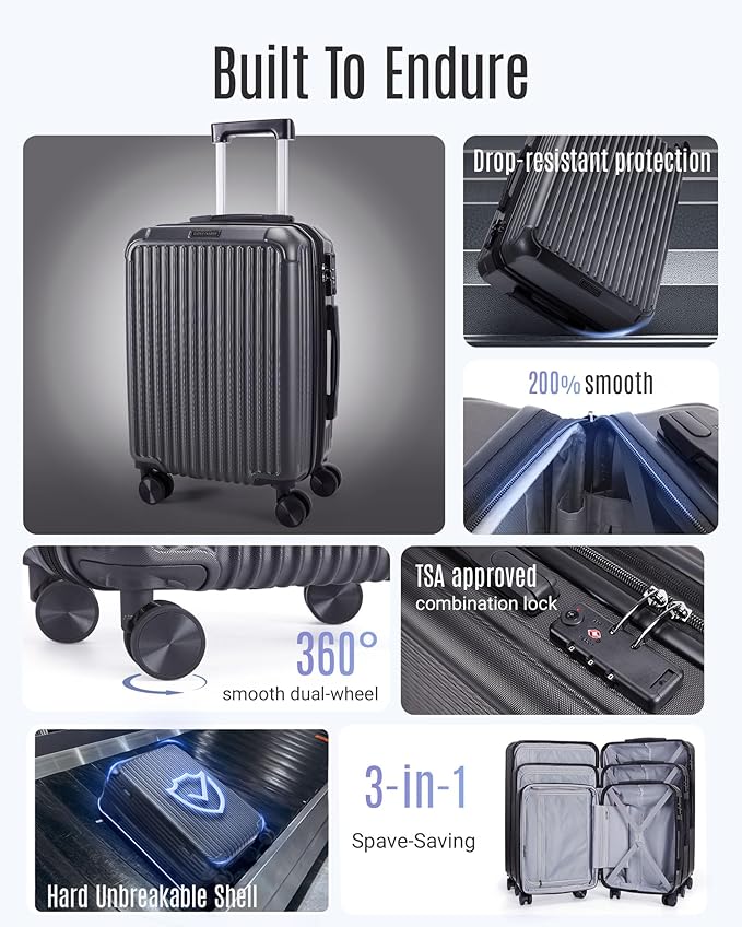 LIGHT FLIGHT Luggage Sets, Durable Hard Shell 3 Piece Set Suitcase