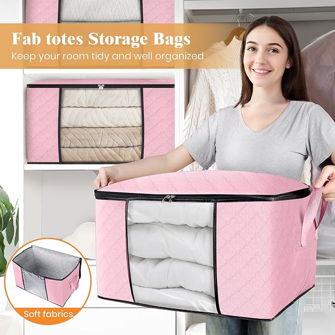 Fab totes 6 Pack Clothes Storage, Foldable Thick Fabric Blanket Storage Bags