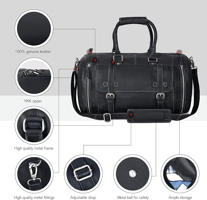 Genuine Leather Duffle Bag for Men | Vintage Weekender Travel Bag | Overnight