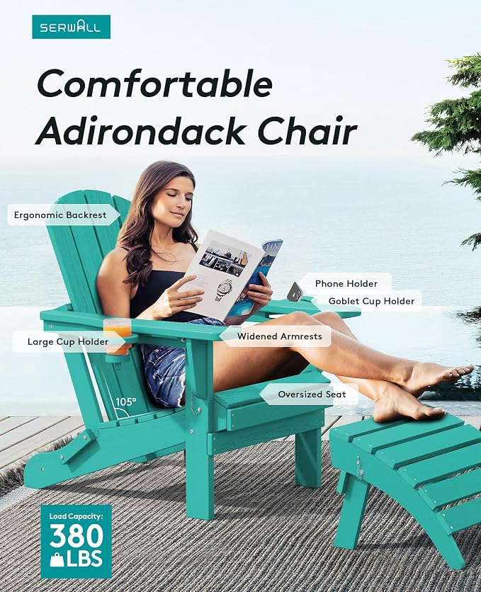 SERWALL Adirondack Chair with Cup Holders