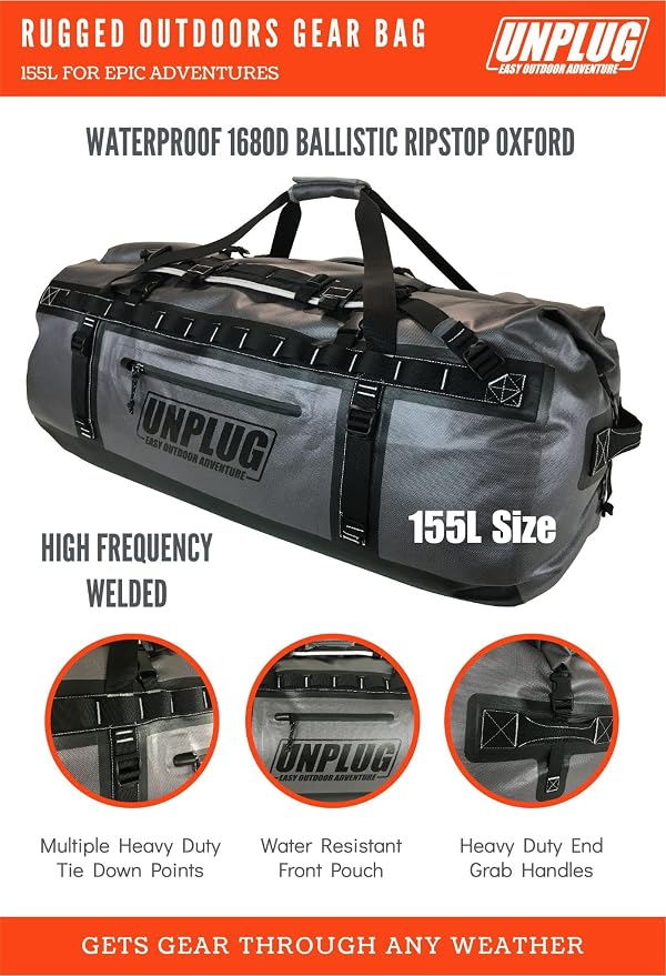 UNPLUG Waterproof Bags for Travel -1680D Heavy Duty Waterproof Duffel Bag for