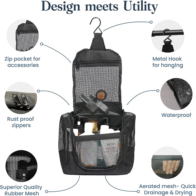 The Fine Living Co. Portable Hanging Shower Caddy Organizer Bag Quick Dry Mesh