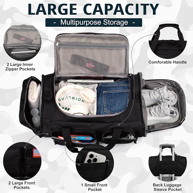 Tactical Gym Bag for Men，50L Large 3 in 1 Sports Duffle Bag