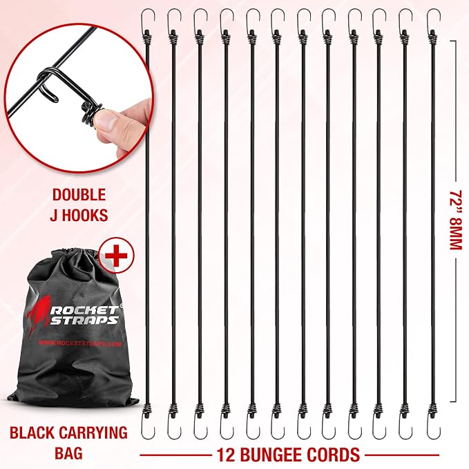 Rocket Straps - Ultimate Outdoor Bungee Cord Assortment - Heavy Duty Set of 12
