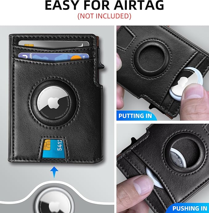 Airtag Wallet for Men, with Money Clip 10 Cards Metal Case Smart Slim Pop Up
