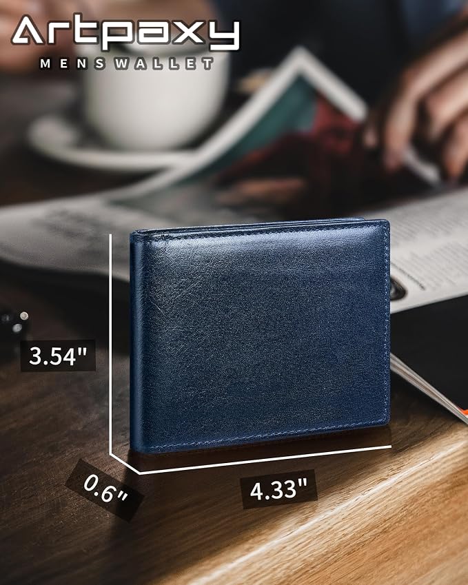 Mens Wallet Bifold Genuine Leather RFID Blocking Wallet