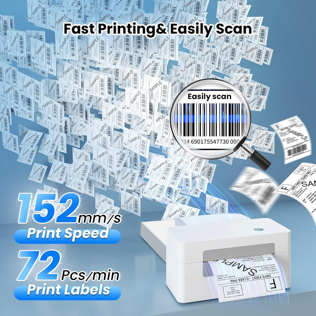 vretti USB Shipping Label Printer - 4x6 Thermal Label Printer for Small Business, Compatible with Windows,Mac,Linux and ChromeOS, Supports Barcodes, Shipping Labels, Mailing Labels, Etc.