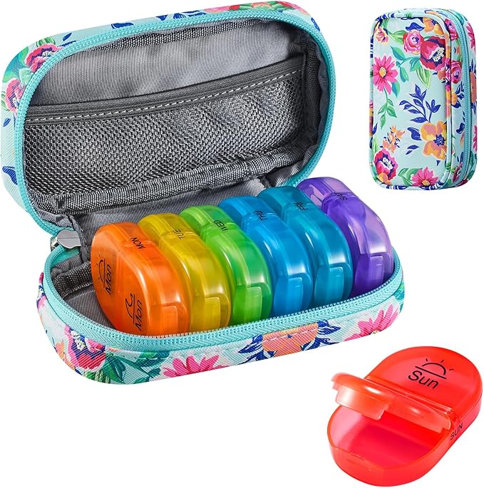Serfeymi Weekly Travel Pill Organizer 2 Times A Day AM PM Upgraded Rainbow Pill