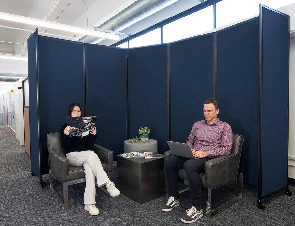 Versare Room Divider 360 Portable Wall Partition | Folding Panels | Large Freestanding Divider | Locking Wheels | Temporary Room Separator | 14' x 7'6'', Navy Blue