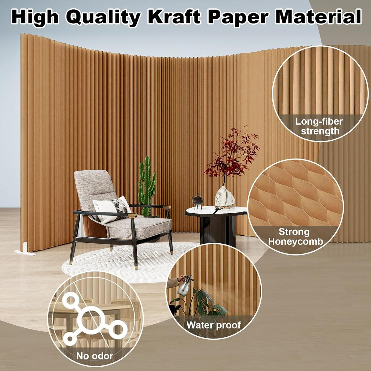 Paper Room Divider,Portable Office Partition Wall,Folding Privacy Paper Screen,Wall Dividers for Room Seperation,Freestanding Partition for Home Office Studio Exhibition,Brown -L16.4*W1.15 *H5.91 ft