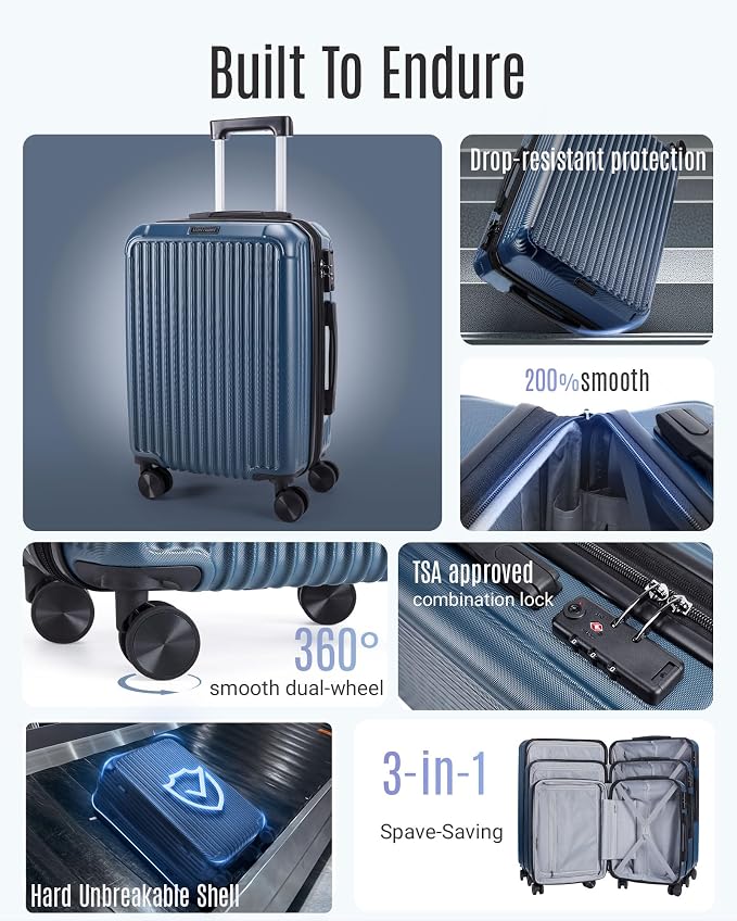 LIGHT FLIGHT Luggage Sets, Durable Hard Shell 3 Piece Set Suitcase