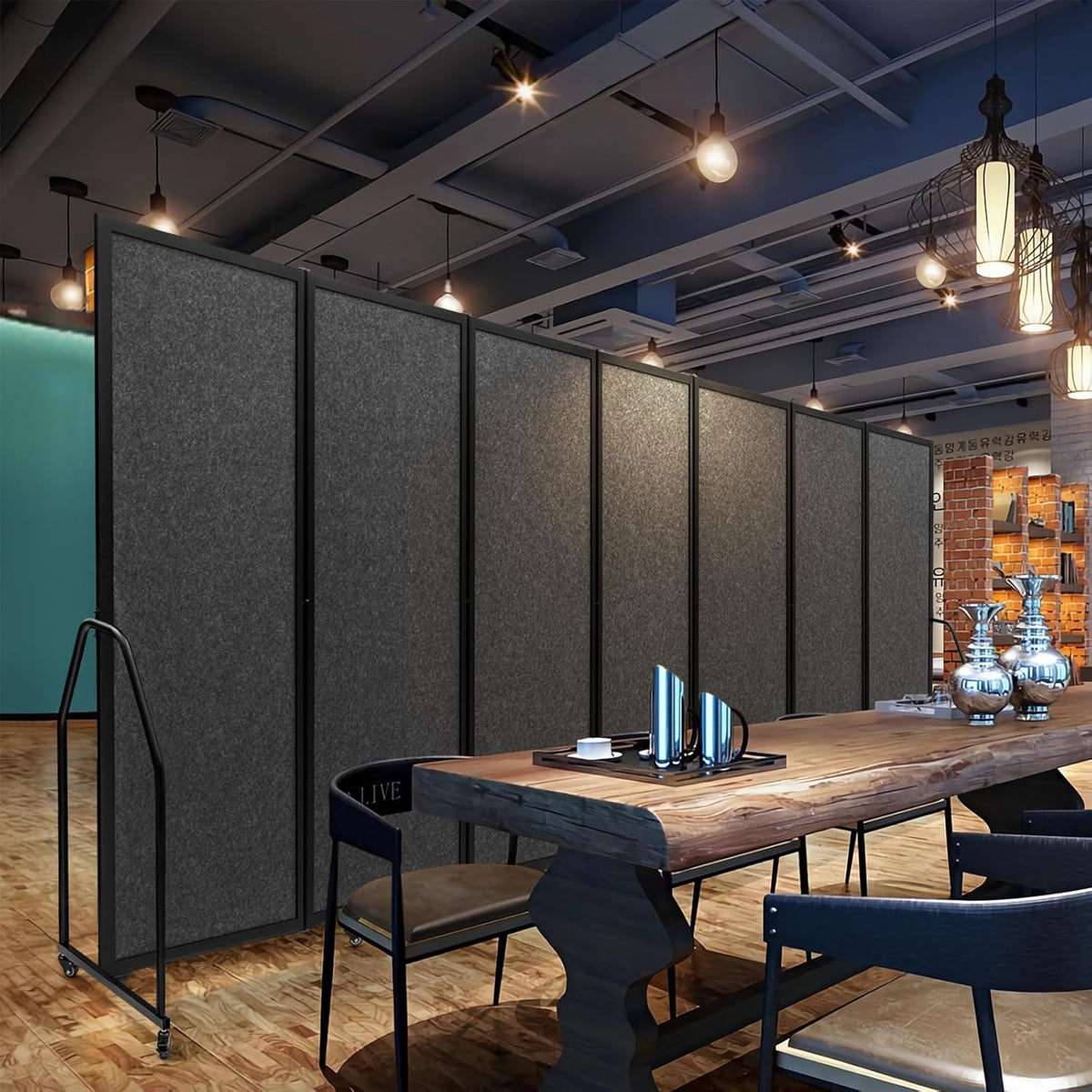 Foldable Privacy Screens Rolling Room Partition with arms Versatile Freestanding Dividers for Hospitals Clinics Nursing Homes Offices 7 Panel, Dark Gray