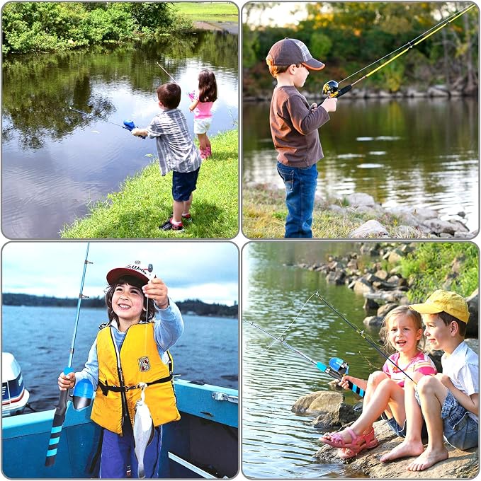 PLUSINNO Kids Fishing Pole, Portable Telescopic Fishing Rod and Reel Combo Kit -