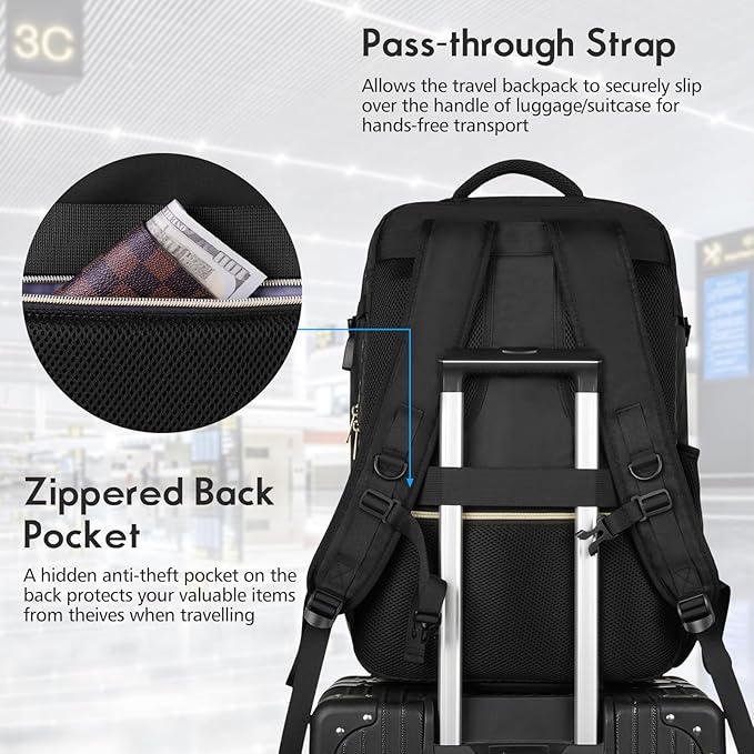 MOMUVO Large Travel Backpack Women, Flight Approved Carry On Backpack