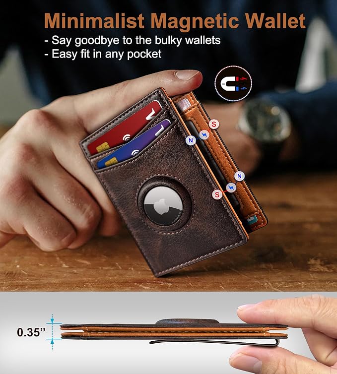 Airtag Wallet for Men- with Money Clip Gift Boxed, Magnetic Closure Slim