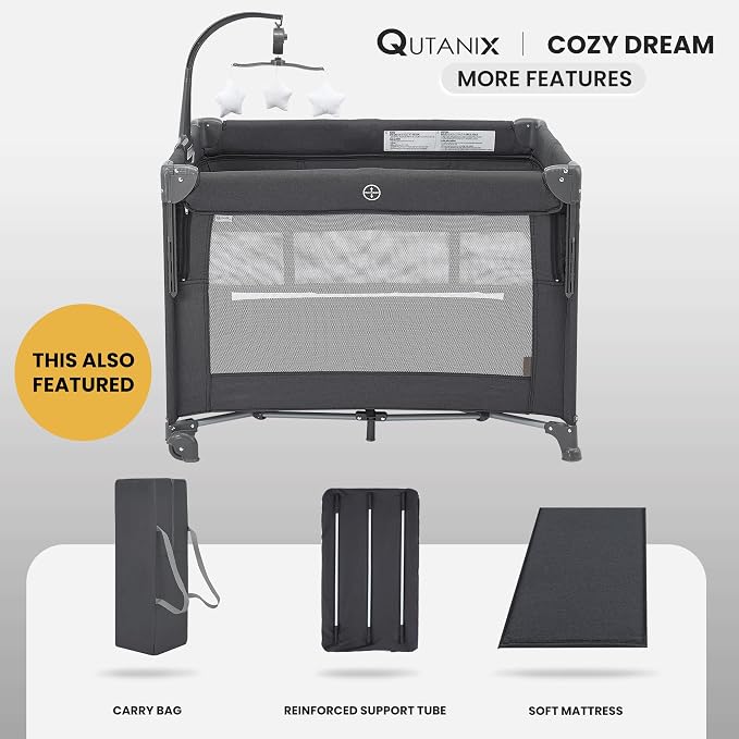 2-in-1 Pack and Play with Mattress, Baby Bassinet Bedside Sleeper, Bedside