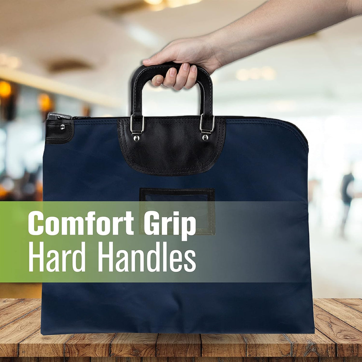 BankSupplies HIPAA Locking Courier Bags with Handles | Navy Blue | 19W x 15H | Durable Laminated Nylon Fabric | Metal Pop Up Lock | For Money, Coins, Currency, Checks & Documents