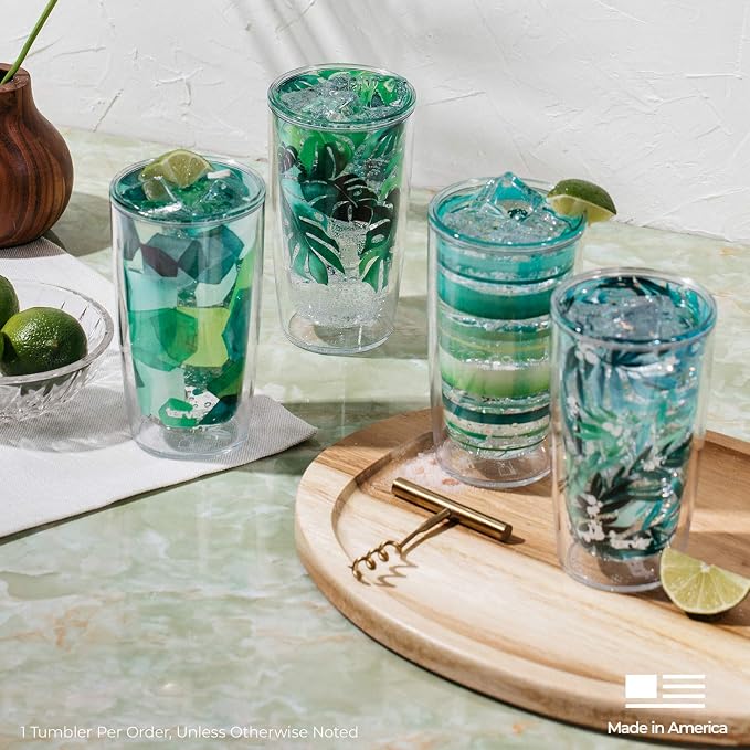 Tervis Yao Cheng Green Crystal Made in USA Double Walled Insulated Tumbler Travel Cup Keeps Drinks Cold & Hot, 16oz 4pk, Green Collection