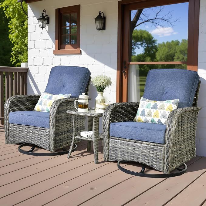 HOOOWOOO Patio Furniture Set, 3 Pieces Outdoor Conversation Set, All Weather