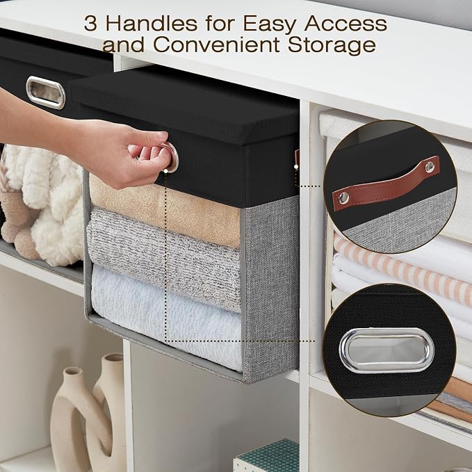 Fabric Storage Cubes with Clear Windows and Lids 11'' Foldable Storage Bins