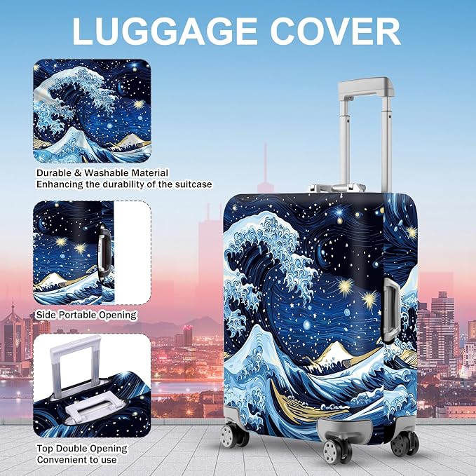 ANNA QUEEN Starry Ocean Wave Luggage Cover, Suitcase Protector
