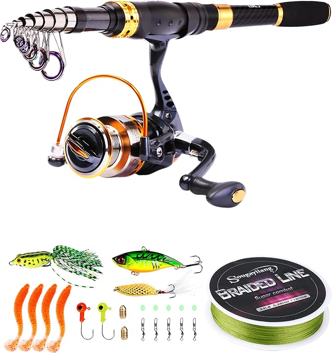 Sougayilang Fishing Rod Reel Combos Carbon Fiber Telescopic Fishing pole