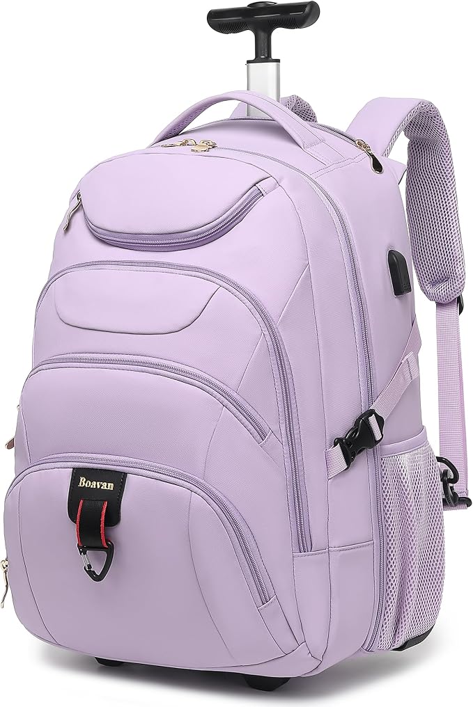 Boavan Rolling Backpack for Women, 17.3 Inch Wheeled Laptop Backpack, Large