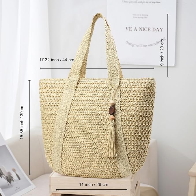 Straw Beach Bags for Women Woven Beach Tote Bag Casual Boho Large Shoulder